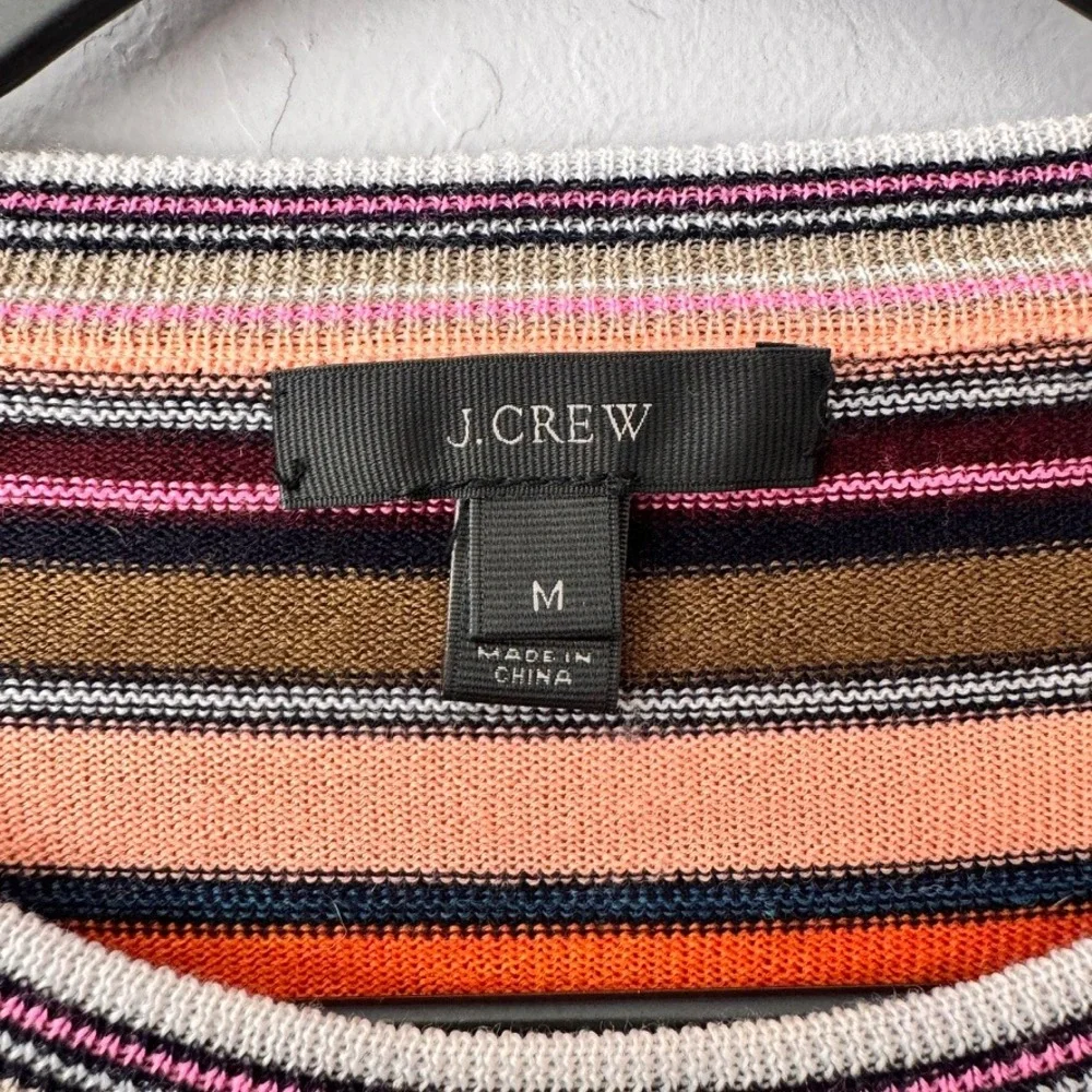 J.Crew Medium Sweater Multicolor Long Sleeve Merino Wool Striped Crew Neck F4345